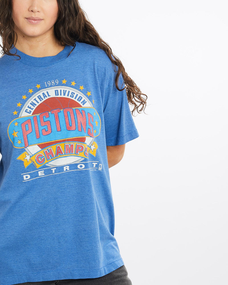 Vintage, 1989, NBA, Detroit, Pistons, Tee, The Real Deal, size medium, colour Blue, newtown, sydney, australia, thrift store, opshop, preloved, secondhand, sustainable, retro, antique, 70s, 80s, 90s, 2000s, 00s, fashion, clothing, streetwear, trendy, garment, style, boutique, store, shop, archive, sale, cheap, best, top, T-Shirts