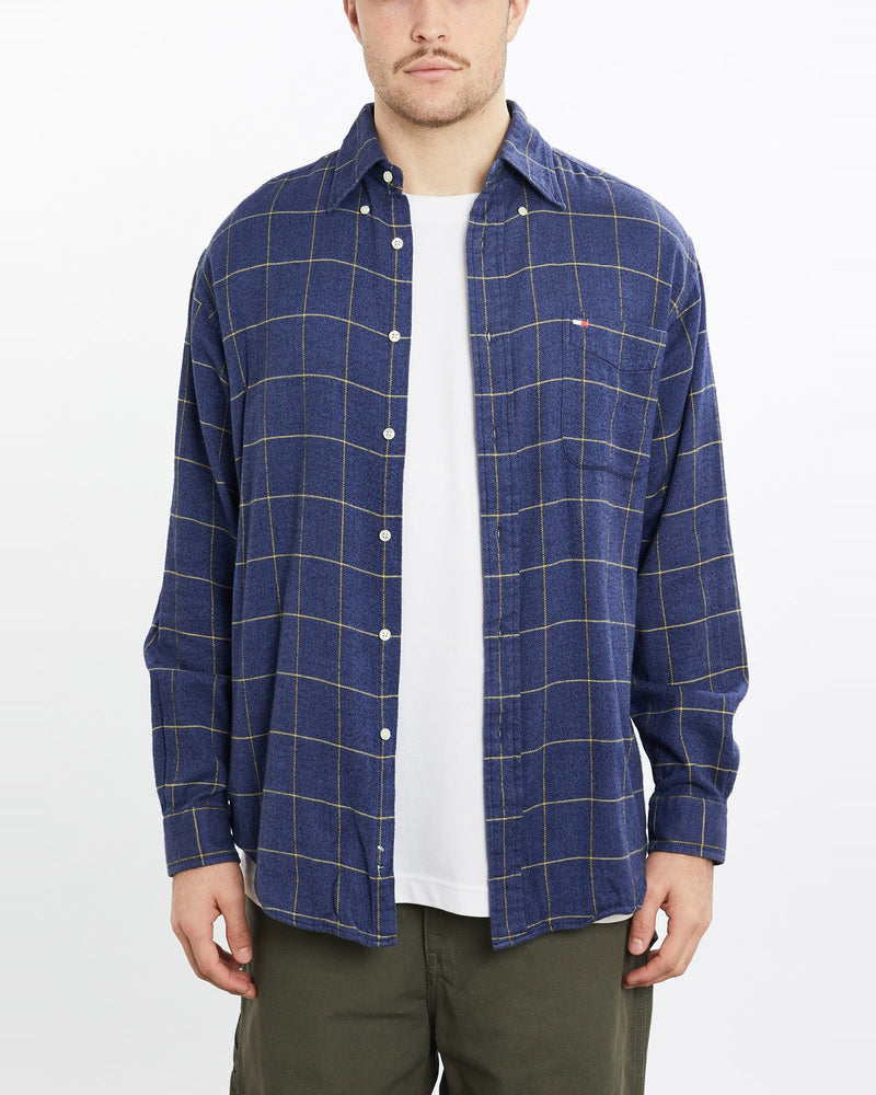 Vintage, 90s, Tommy, Hilfiger, Flannelette, Button, Up, Shirt, The Real Deal, size extra large, colour Blue, newtown, sydney, australia, thrift store, opshop, preloved, secondhand, sustainable, retro, antique, 70s, 80s, 90s, 2000s, 00s, fashion, clothing, streetwear, trendy, garment, style, boutique, store, shop, archive, sale, cheap, best, top, Shirts