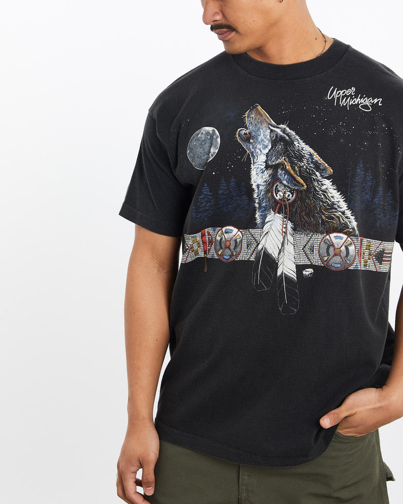 Vintage, 90s, Wolf, Wildlife, Tee, The Real Deal, size large, colour Black, newtown, sydney, australia, thrift store, opshop, preloved, secondhand, sustainable, retro, antique, 70s, 80s, 90s, 2000s, 00s, fashion, clothing, streetwear, trendy, garment, style, boutique, store, shop, archive, sale, cheap, best, top, T-Shirts