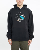 Vintage, Reebok, NHL, San, Jose, Sharks, Hooded, Sweatshirt, The Real Deal, size extra large, colour Black, newtown, sydney, australia, thrift store, opshop, preloved, secondhand, sustainable, retro, antique, 70s, 80s, 90s, 2000s, 00s, fashion, clothing, streetwear, trendy, garment, style, boutique, store, shop, archive, sale, cheap, best, top, Sweats and hoodies