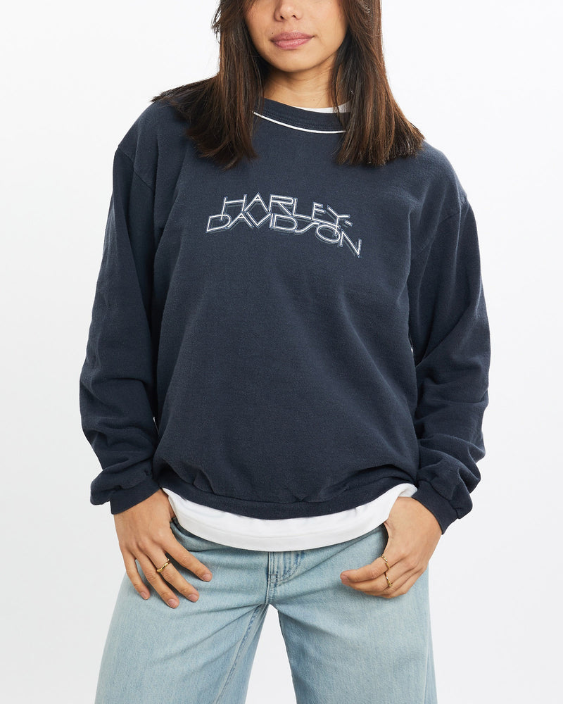 Vintage, 90s, Harley, Davidson, Lightweight, Sweatshirt, The Real Deal, size double extra small, colour Navy, newtown, sydney, australia, thrift store, opshop, preloved, secondhand, sustainable, retro, antique, 70s, 80s, 90s, 2000s, 00s, fashion, clothing, streetwear, trendy, garment, style, boutique, store, shop, archive, sale, cheap, best, top, Sweats and hoodies