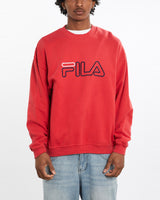 Vintage, 90s, Fila, Sweatshirt, The Real Deal, size large, colour Red, newtown, sydney, australia, thrift store, opshop, preloved, secondhand, sustainable, retro, antique, 70s, 80s, 90s, 2000s, 00s, fashion, clothing, streetwear, trendy, garment, style, boutique, store, shop, archive, sale, cheap, best, top, Sweats and hoodies