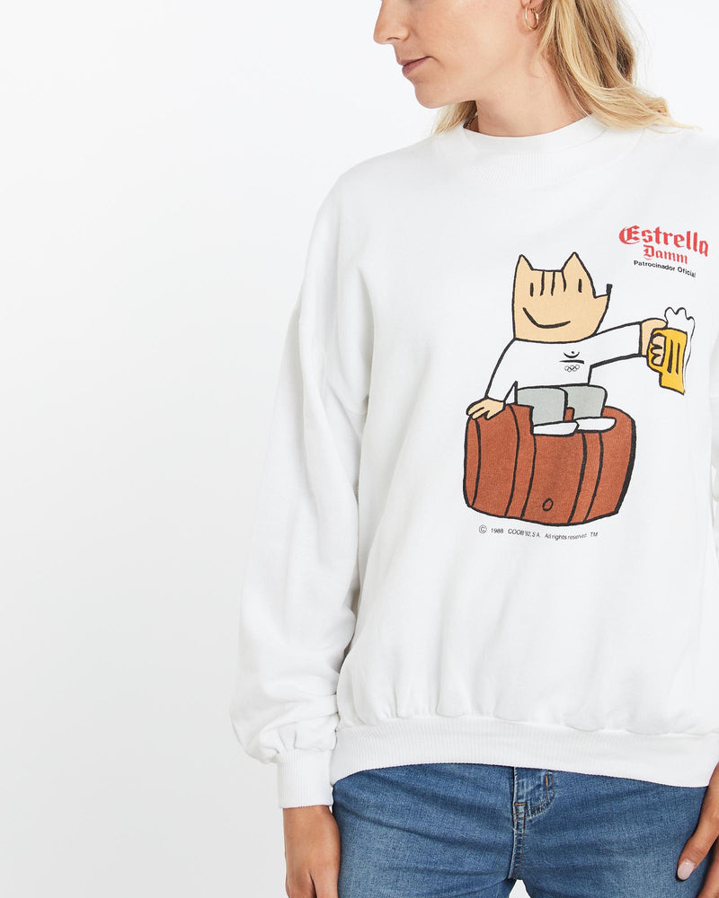 Vintage, 1992, Barcelona, Olympics, Sweatshirt, The Real Deal, size medium, colour White, newtown, sydney, australia, thrift store, opshop, preloved, secondhand, sustainable, retro, antique, 70s, 80s, 90s, 2000s, 00s, fashion, clothing, streetwear, trendy, garment, style, boutique, store, shop, archive, sale, cheap, best, top, Sweats and hoodies