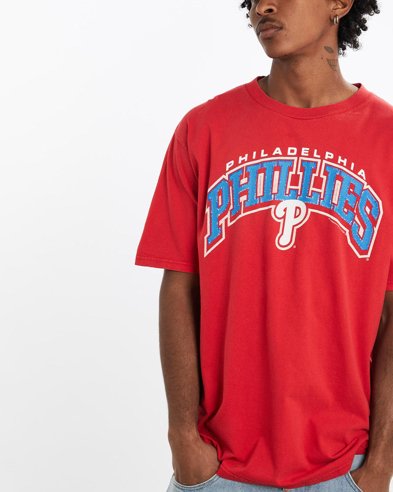 Vintage, MLB, Philadelphia, Phillies, Tee, The Real Deal, size large, colour Red, newtown, sydney, australia, thrift store, opshop, preloved, secondhand, sustainable, retro, antique, 70s, 80s, 90s, 2000s, 00s, fashion, clothing, streetwear, trendy, garment, style, boutique, store, shop, archive, sale, cheap, best, top, T-Shirts