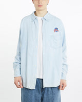 Vintage, 90s, Planet, Hollywood, Denim, Button, Up, Shirt, The Real Deal, size extra large, colour Blue, newtown, sydney, australia, thrift store, opshop, preloved, secondhand, sustainable, retro, antique, 70s, 80s, 90s, 2000s, 00s, fashion, clothing, streetwear, trendy, garment, style, boutique, store, shop, archive, sale, cheap, best, top, Shirts