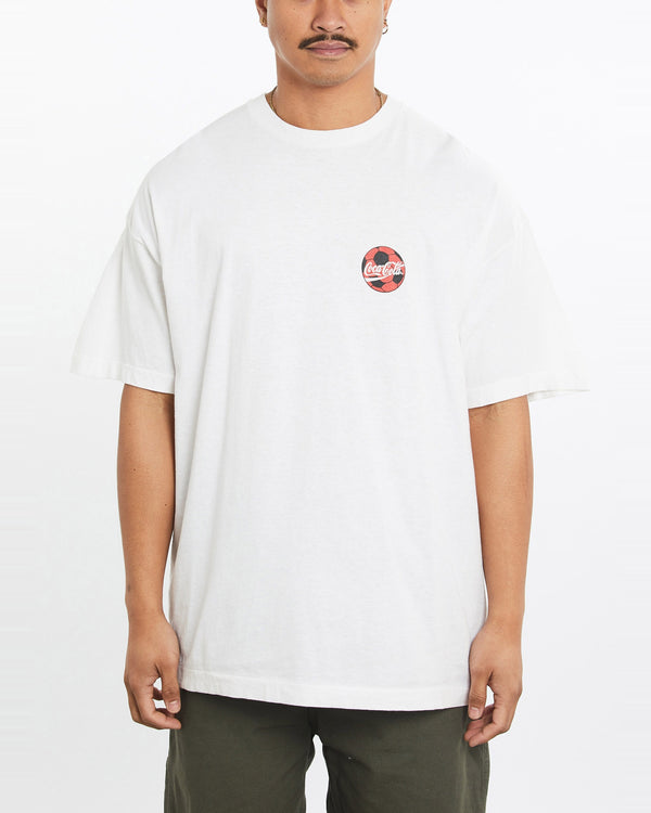 Vintage, 1998, FIFA, World, Cup, France, Coca, Cola, Tee, The Real Deal, size extra large, colour White, newtown, sydney, australia, thrift store, opshop, preloved, secondhand, sustainable, retro, antique, 70s, 80s, 90s, 2000s, 00s, fashion, clothing, streetwear, trendy, garment, style, boutique, store, shop, archive, sale, cheap, best, top, T-Shirts