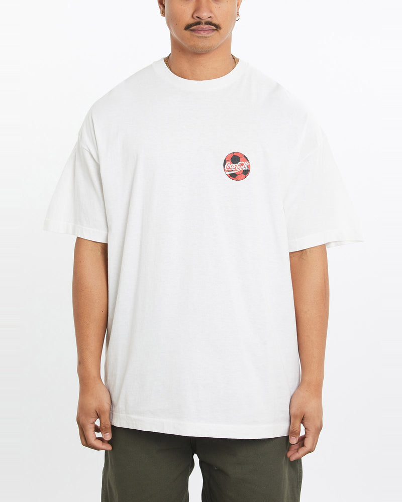 Vintage, 1998, FIFA, World, Cup, France, Coca, Cola, Tee, The Real Deal, size extra large, colour White, newtown, sydney, australia, thrift store, opshop, preloved, secondhand, sustainable, retro, antique, 70s, 80s, 90s, 2000s, 00s, fashion, clothing, streetwear, trendy, garment, style, boutique, store, shop, archive, sale, cheap, best, top, T-Shirts