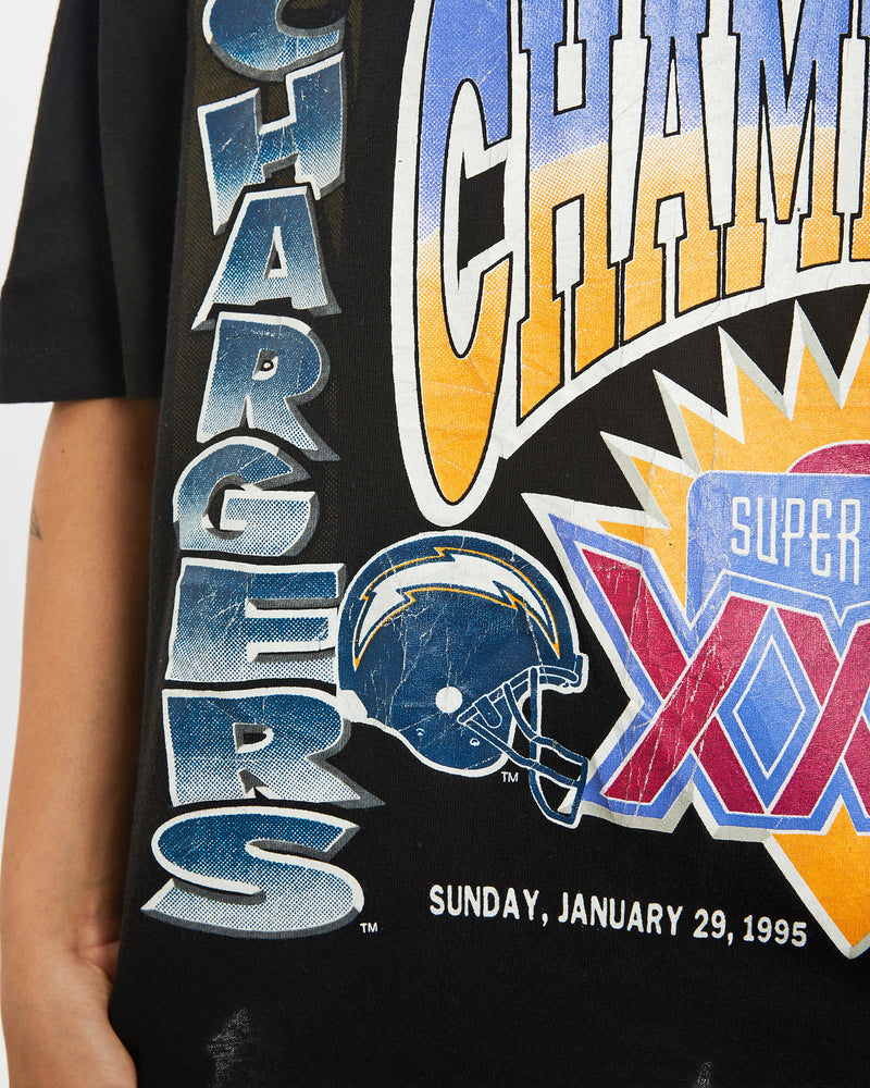 Vintage 1994 NFL San Diego Chargers Super Bowl Tee <br>S , The Real Deal , newtown, sydney, australia, thrift store, opshop, preloved, secondhand, sustainable, retro, antique, 70s, 80s, 90s, 2000s, 00s, fashion, clothing, streetwear, trendy, garment, style, boutique, store, shop, archive, sale, cheap, best, top