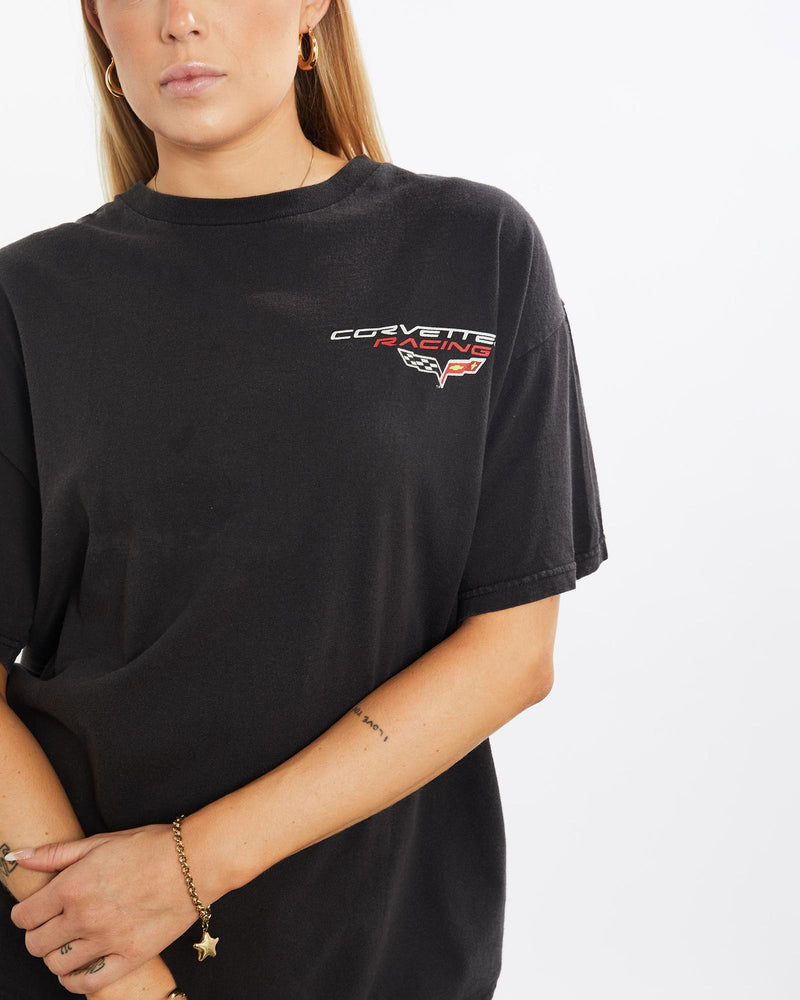 Vintage, Corvette, Racing, Tee, The Real Deal, size medium, colour Black, newtown, sydney, australia, thrift store, opshop, preloved, secondhand, sustainable, retro, antique, 70s, 80s, 90s, 2000s, 00s, fashion, clothing, streetwear, trendy, garment, style, boutique, store, shop, archive, sale, cheap, best, top, T-Shirts