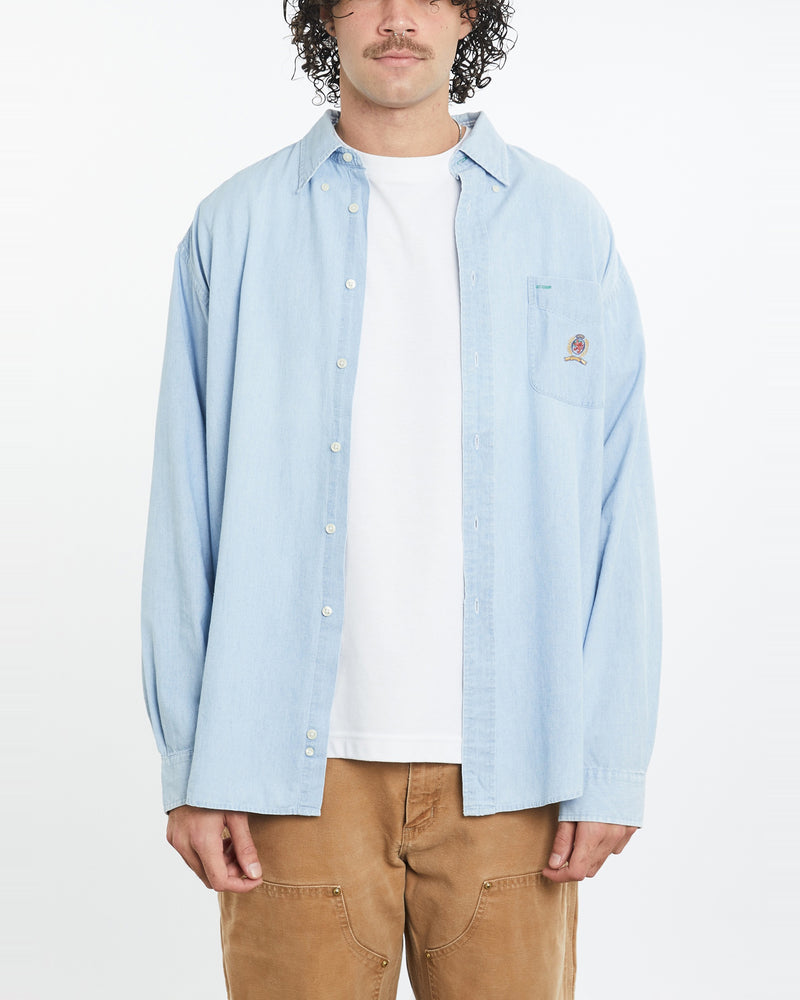 Vintage 90s Tommy Hilfiger Chambray Button Up Shirt <br>XL , The Real Deal , newtown, sydney, australia, thrift store, opshop, preloved, secondhand, sustainable, retro, antique, 70s, 80s, 90s, 2000s, 00s, fashion, clothing, streetwear, trendy, garment, style, boutique, store, shop, archive, sale, cheap, best, top