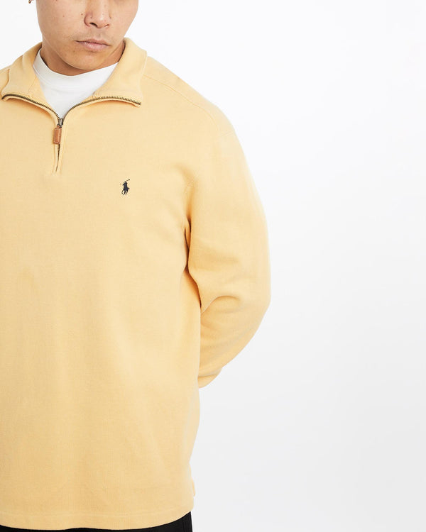 Vintage, 90s, Polo, Ralph, Lauren, Quarter, Zip, Sweater, The Real Deal, size extra large, colour Yellow, newtown, sydney, australia, thrift store, opshop, preloved, secondhand, sustainable, retro, antique, 70s, 80s, 90s, 2000s, 00s, fashion, clothing, streetwear, trendy, garment, style, boutique, store, shop, archive, sale, cheap, best, top, Sweats and hoodies