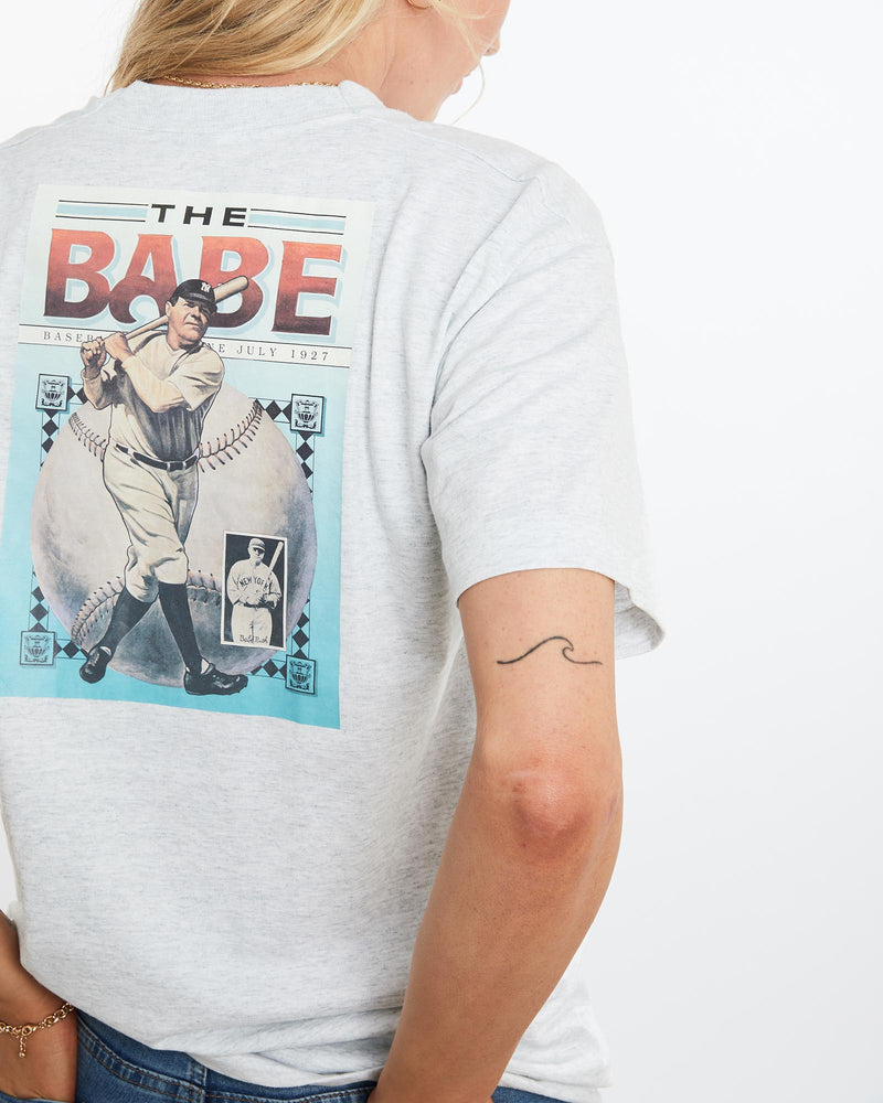 Vintage, 90s, Babe, Ruth, Baseball, Tee, The Real Deal, size medium, colour Grey, newtown, sydney, australia, thrift store, opshop, preloved, secondhand, sustainable, retro, antique, 70s, 80s, 90s, 2000s, 00s, fashion, clothing, streetwear, trendy, garment, style, boutique, store, shop, archive, sale, cheap, best, top, T-Shirts