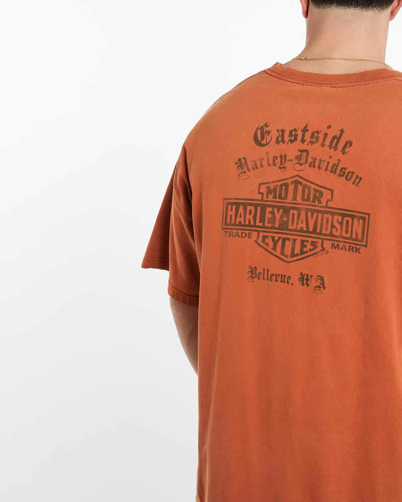 Vintage, Harley, Davidson, Tee, The Real Deal, size double extra large, colour Orange, newtown, sydney, australia, thrift store, opshop, preloved, secondhand, sustainable, retro, antique, 70s, 80s, 90s, 2000s, 00s, fashion, clothing, streetwear, trendy, garment, style, boutique, store, shop, archive, sale, cheap, best, top, T-Shirts