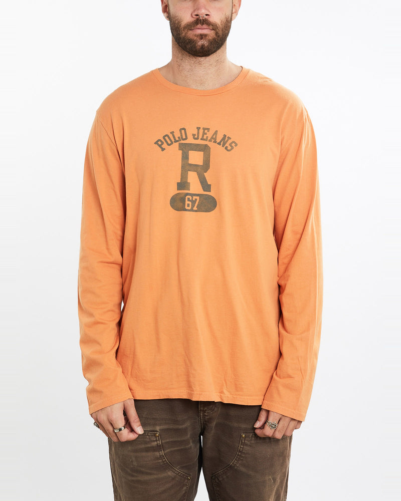 Vintage, Ralph, Lauren, Polo, Jeans, Co., Long, Sleeve, Tee, The Real Deal, size extra large, colour Orange, newtown, sydney, australia, thrift store, opshop, preloved, secondhand, sustainable, retro, antique, 70s, 80s, 90s, 2000s, 00s, fashion, clothing, streetwear, trendy, garment, style, boutique, store, shop, archive, sale, cheap, best, top, T-Shirts