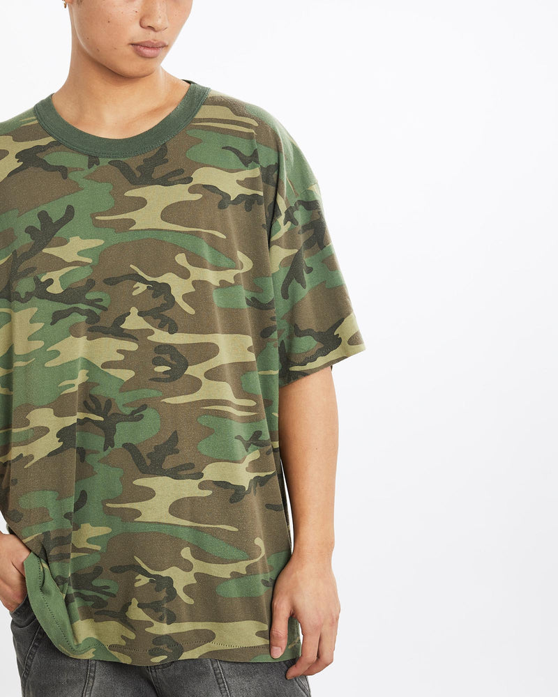 Vintage, 90s, Camo, Tee, The Real Deal, size extra large, colour Multicolour, newtown, sydney, australia, thrift store, opshop, preloved, secondhand, sustainable, retro, antique, 70s, 80s, 90s, 2000s, 00s, fashion, clothing, streetwear, trendy, garment, style, boutique, store, shop, archive, sale, cheap, best, top, T-Shirts