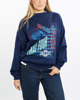 Vintage, 90s, NBA, Atlanta, Hawks, Sweatshirt, The Real Deal, size medium, colour Navy, newtown, sydney, australia, thrift store, opshop, preloved, secondhand, sustainable, retro, antique, 70s, 80s, 90s, 2000s, 00s, fashion, clothing, streetwear, trendy, garment, style, boutique, store, shop, archive, sale, cheap, best, top, Sweats and hoodies