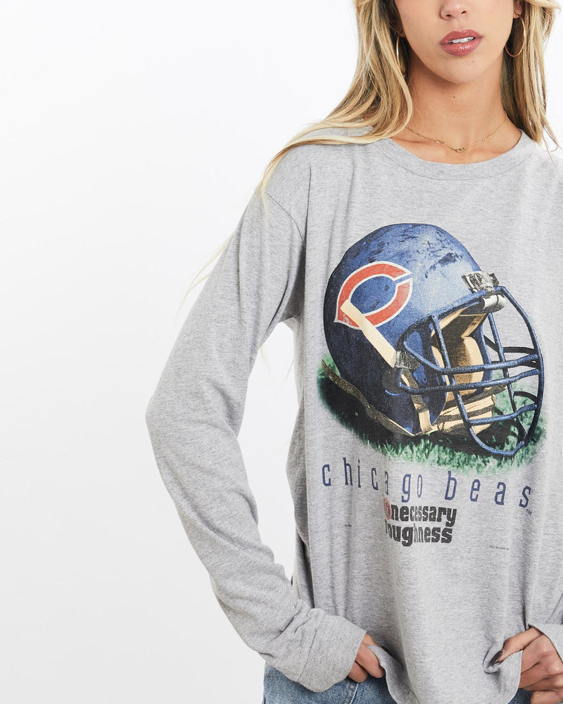 Vintage, 1996, NFL, Chicago, Bears, Long, Sleeve, Tee, The Real Deal, size small, colour Grey, newtown, sydney, australia, thrift store, opshop, preloved, secondhand, sustainable, retro, antique, 70s, 80s, 90s, 2000s, 00s, fashion, clothing, streetwear, trendy, garment, style, boutique, store, shop, archive, sale, cheap, best, top, T-Shirts
