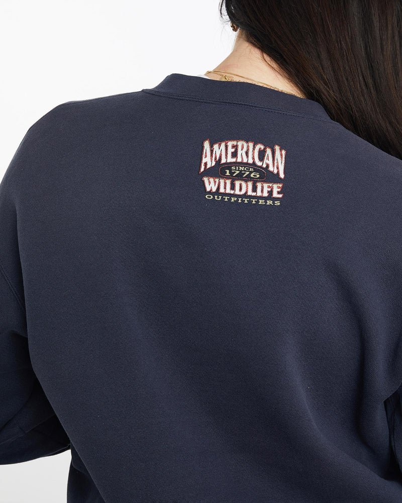 Vintage, 90s, Bald, Eagle, Wildlife, Sweatshirt, The Real Deal, size medium, colour Navy, newtown, sydney, australia, thrift store, opshop, preloved, secondhand, sustainable, retro, antique, 70s, 80s, 90s, 2000s, 00s, fashion, clothing, streetwear, trendy, garment, style, boutique, store, shop, archive, sale, cheap, best, top, Sweats and hoodies