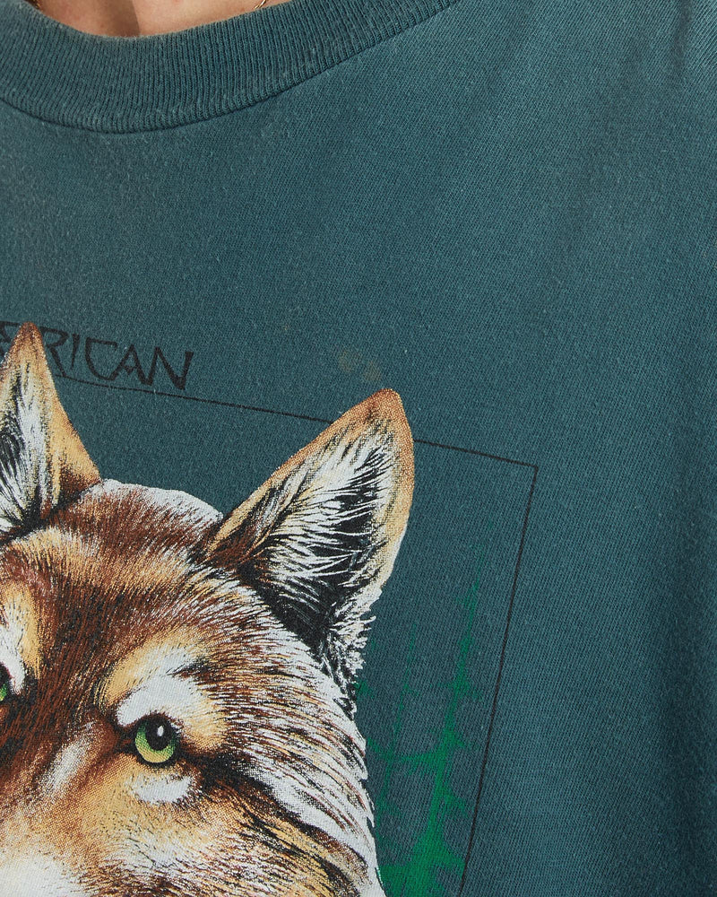 Vintage, 90s, Timber, Wolf, Wildlife, Tee, The Real Deal, size large, colour Green, newtown, sydney, australia, thrift store, opshop, preloved, secondhand, sustainable, retro, antique, 70s, 80s, 90s, 2000s, 00s, fashion, clothing, streetwear, trendy, garment, style, boutique, store, shop, archive, sale, cheap, best, top, T-Shirts