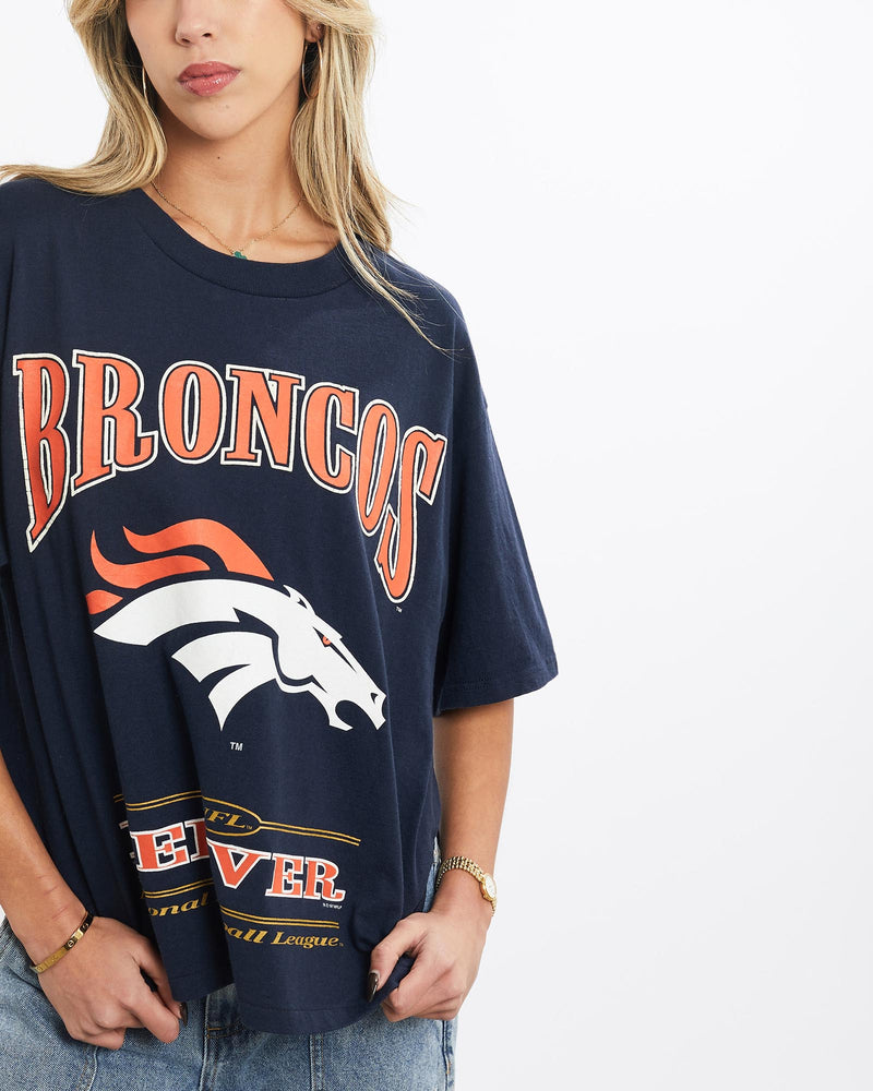 Vintage, 1997, NFL, Denver, Broncos, Cropped, Tee, The Real Deal, size small, colour Navy, newtown, sydney, australia, thrift store, opshop, preloved, secondhand, sustainable, retro, antique, 70s, 80s, 90s, 2000s, 00s, fashion, clothing, streetwear, trendy, garment, style, boutique, store, shop, archive, sale, cheap, best, top, T-Shirts