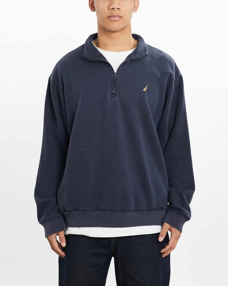 Vintage, Nautica, Quarter, Zip, Sweatshirt, The Real Deal, size large, colour Navy, newtown, sydney, australia, thrift store, opshop, preloved, secondhand, sustainable, retro, antique, 70s, 80s, 90s, 2000s, 00s, fashion, clothing, streetwear, trendy, garment, style, boutique, store, shop, archive, sale, cheap, best, top, Sweats and hoodies