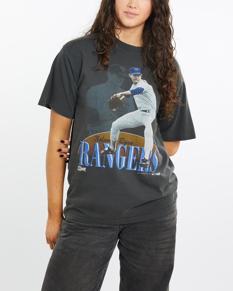 Vintage, 1989, MLB, Texas, Rangers, Nolan, Ryan', Tee, The Real Deal, size medium, colour Grey, newtown, sydney, australia, thrift store, opshop, preloved, secondhand, sustainable, retro, antique, 70s, 80s, 90s, 2000s, 00s, fashion, clothing, streetwear, trendy, garment, style, boutique, store, shop, archive, sale, cheap, best, top, T-Shirts