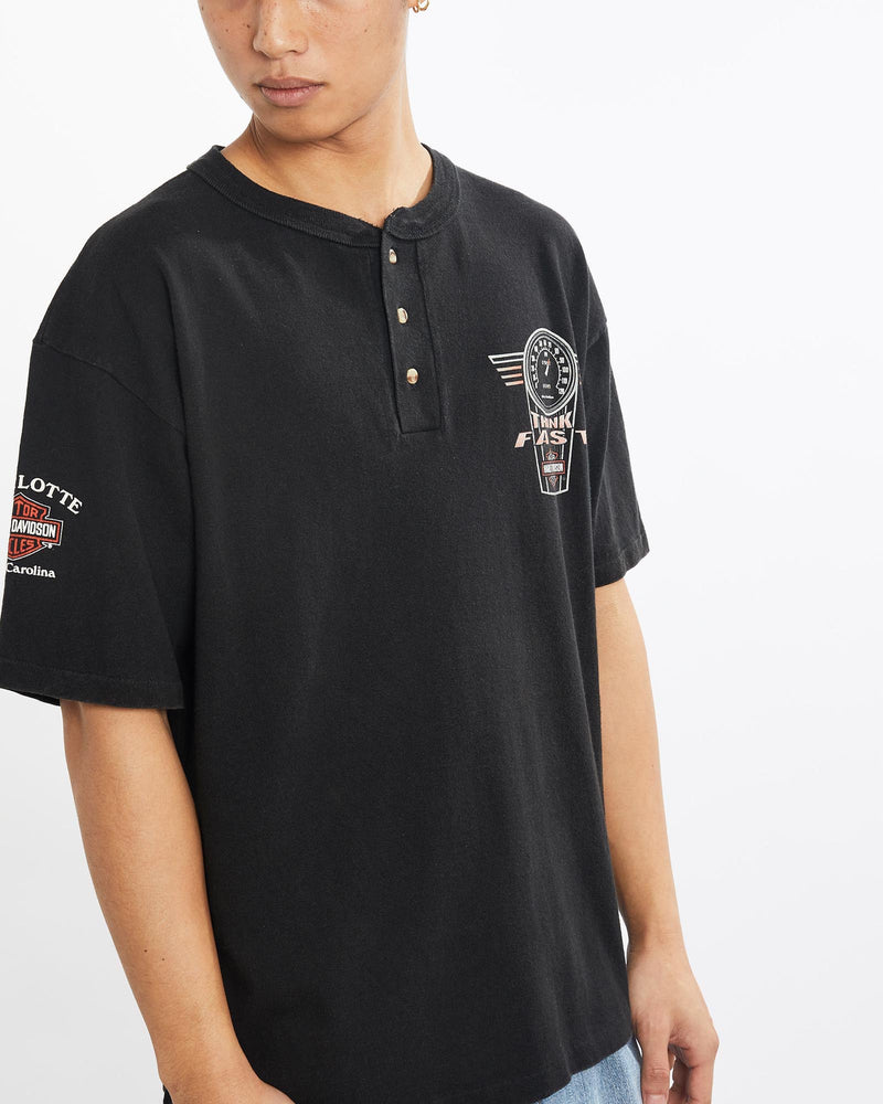 Vintage, 1997, Harley, Davidson, Henley, Tee, The Real Deal, size large, colour Black, newtown, sydney, australia, thrift store, opshop, preloved, secondhand, sustainable, retro, antique, 70s, 80s, 90s, 2000s, 00s, fashion, clothing, streetwear, trendy, garment, style, boutique, store, shop, archive, sale, cheap, best, top, T-Shirts