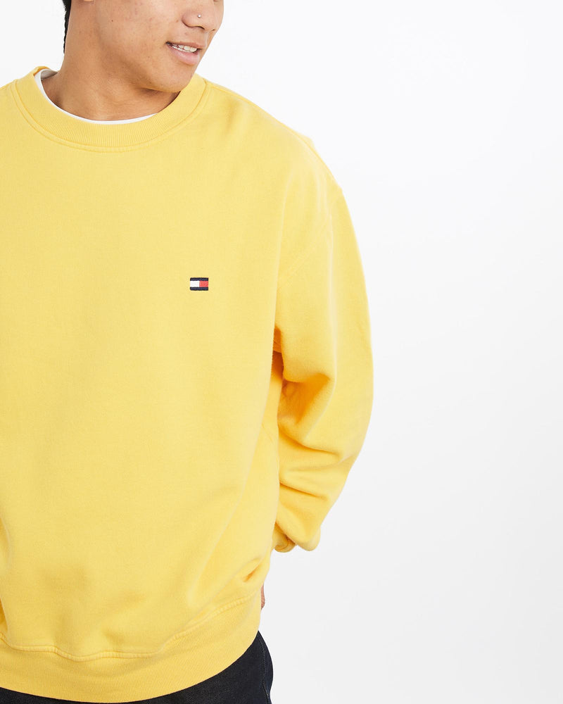 Vintage, 90s, Tommy, Hilfiger, Sweatshirt, The Real Deal, size extra large, colour Yellow, newtown, sydney, australia, thrift store, opshop, preloved, secondhand, sustainable, retro, antique, 70s, 80s, 90s, 2000s, 00s, fashion, clothing, streetwear, trendy, garment, style, boutique, store, shop, archive, sale, cheap, best, top, Sweats and hoodies