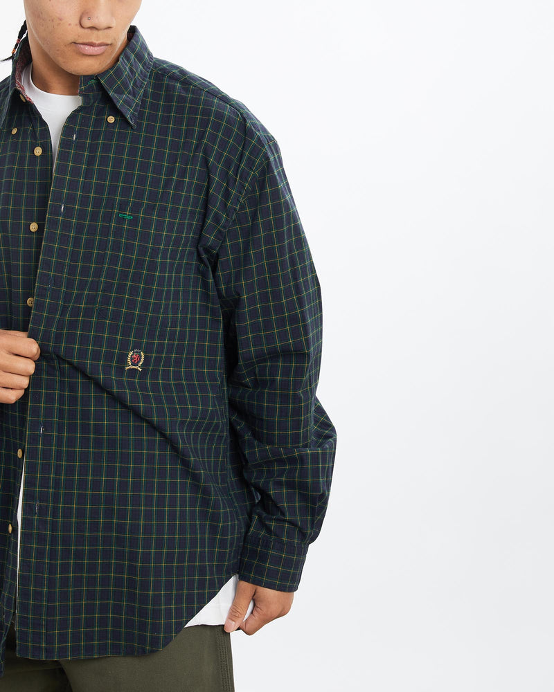 Vintage, 90s, Tommy, Hilfiger, Button, Up, Shirt, The Real Deal, size extra large, colour Navy, newtown, sydney, australia, thrift store, opshop, preloved, secondhand, sustainable, retro, antique, 70s, 80s, 90s, 2000s, 00s, fashion, clothing, streetwear, trendy, garment, style, boutique, store, shop, archive, sale, cheap, best, top, Shirts