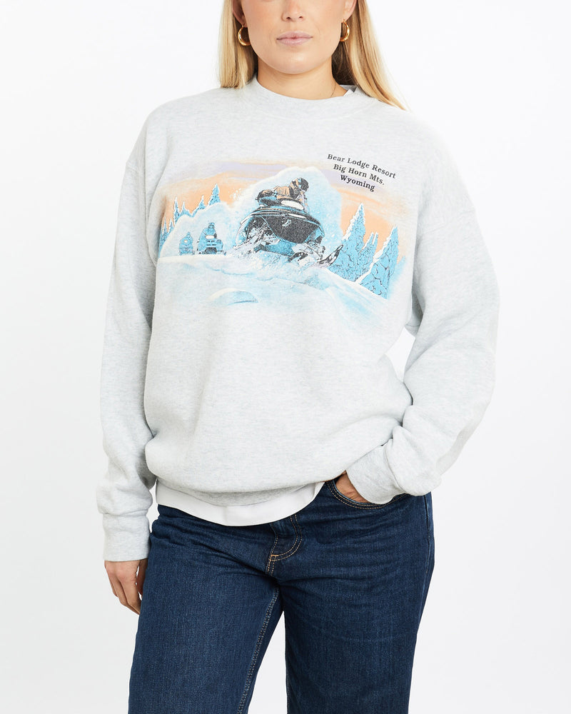 Vintage, 90s, Wyoming, Snowmobile, Sweatshirt, The Real Deal, size medium, colour Grey, newtown, sydney, australia, thrift store, opshop, preloved, secondhand, sustainable, retro, antique, 70s, 80s, 90s, 2000s, 00s, fashion, clothing, streetwear, trendy, garment, style, boutique, store, shop, archive, sale, cheap, best, top, Sweats and hoodies