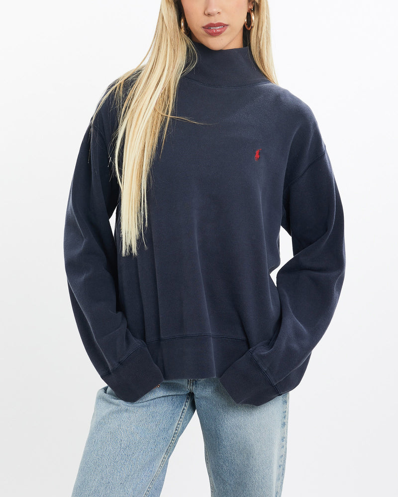 Vintage, 90s, Ralph, Lauren, Polo, Sport, Mock, Neck, Sweatshirt, The Real Deal, size small, colour Navy, newtown, sydney, australia, thrift store, opshop, preloved, secondhand, sustainable, retro, antique, 70s, 80s, 90s, 2000s, 00s, fashion, clothing, streetwear, trendy, garment, style, boutique, store, shop, archive, sale, cheap, best, top, Sweats and hoodies