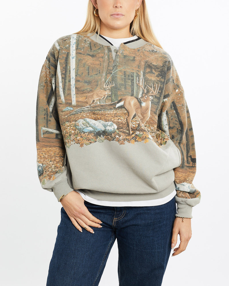 Vintage, 90s, Dear, Wildlife, Sweatshirt, The Real Deal, size medium, colour Brown, newtown, sydney, australia, thrift store, opshop, preloved, secondhand, sustainable, retro, antique, 70s, 80s, 90s, 2000s, 00s, fashion, clothing, streetwear, trendy, garment, style, boutique, store, shop, archive, sale, cheap, best, top, Sweats and hoodies