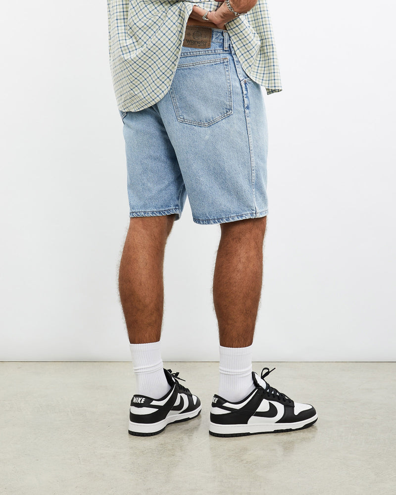 Vintage, Wrangler, Denim, Shorts, The Real Deal, size 35", colour Blue, newtown, sydney, australia, thrift store, opshop, preloved, secondhand, sustainable, retro, antique, 70s, 80s, 90s, 2000s, 00s, fashion, clothing, streetwear, trendy, garment, style, boutique, store, shop, archive, sale, cheap, best, top, Shorts