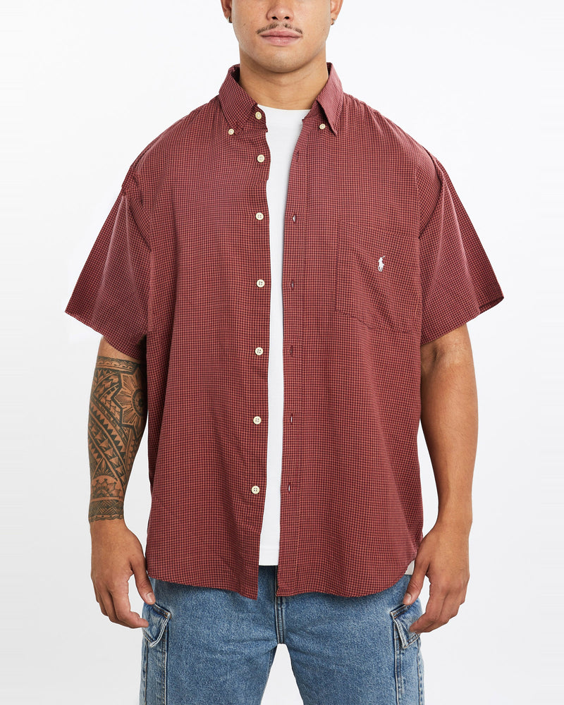Vintage, 90s, Polo, Ralph, Lauren, Short, Sleeve, Button, Up, Shirt, The Real Deal, size extra large, colour Burgundy, newtown, sydney, australia, thrift store, opshop, preloved, secondhand, sustainable, retro, antique, 70s, 80s, 90s, 2000s, 00s, fashion, clothing, streetwear, trendy, garment, style, boutique, store, shop, archive, sale, cheap, best, top, Shirts