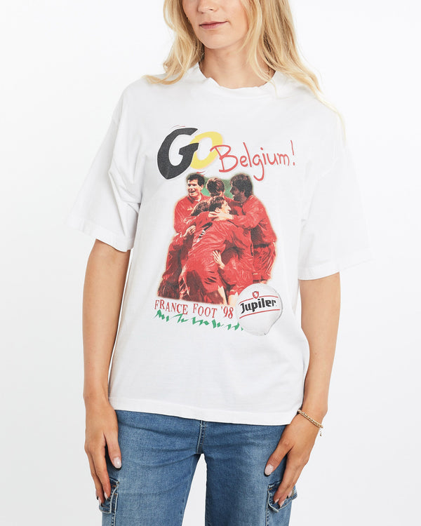 Vintage, 1998, France, FIFA, World, Cup, Belgium, Team, Tee, The Real Deal, size medium, colour White, newtown, sydney, australia, thrift store, opshop, preloved, secondhand, sustainable, retro, antique, 70s, 80s, 90s, 2000s, 00s, fashion, clothing, streetwear, trendy, garment, style, boutique, store, shop, archive, sale, cheap, best, top, T-Shirts