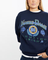 Vintage, 90s, NCAA, Notre, Dame, Fighting, Irish, Sweatshirt, The Real Deal, size medium, colour Navy, newtown, sydney, australia, thrift store, opshop, preloved, secondhand, sustainable, retro, antique, 70s, 80s, 90s, 2000s, 00s, fashion, clothing, streetwear, trendy, garment, style, boutique, store, shop, archive, sale, cheap, best, top, Sweats and hoodies