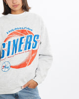 Vintage, 90s, NBA, Philadelphia, 76ers, Sweatshirt, The Real Deal, size small, colour Grey, newtown, sydney, australia, thrift store, opshop, preloved, secondhand, sustainable, retro, antique, 70s, 80s, 90s, 2000s, 00s, fashion, clothing, streetwear, trendy, garment, style, boutique, store, shop, archive, sale, cheap, best, top, Sweats and hoodies