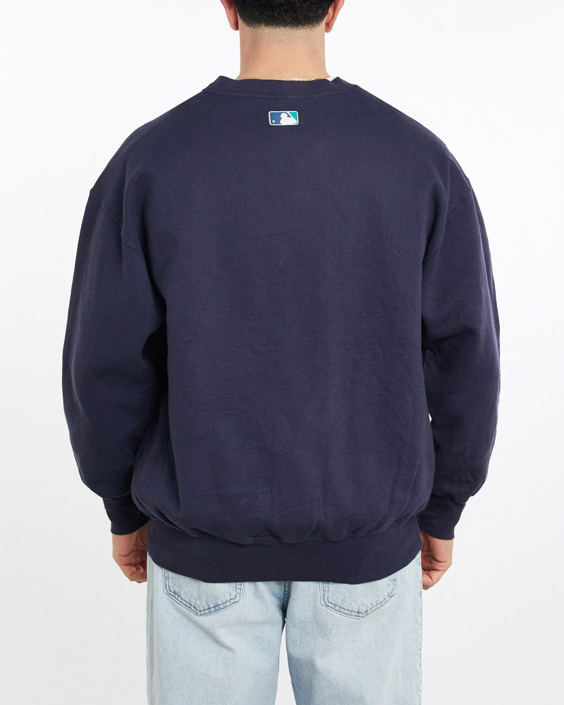 Vintage, MLB, Seattle, Mariners, Sweatshirt, The Real Deal, size double extra large, colour Navy, newtown, sydney, australia, thrift store, opshop, preloved, secondhand, sustainable, retro, antique, 70s, 80s, 90s, 2000s, 00s, fashion, clothing, streetwear, trendy, garment, style, boutique, store, shop, archive, sale, cheap, best, top, Sweats and hoodies