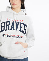 Vintage, 90s, Russell, Athletic, MLB, Atlanta, Braves, Hooded, Sweatshirt, The Real Deal, size medium, colour Grey, newtown, sydney, australia, thrift store, opshop, preloved, secondhand, sustainable, retro, antique, 70s, 80s, 90s, 2000s, 00s, fashion, clothing, streetwear, trendy, garment, style, boutique, store, shop, archive, sale, cheap, best, top, Sweats and hoodies