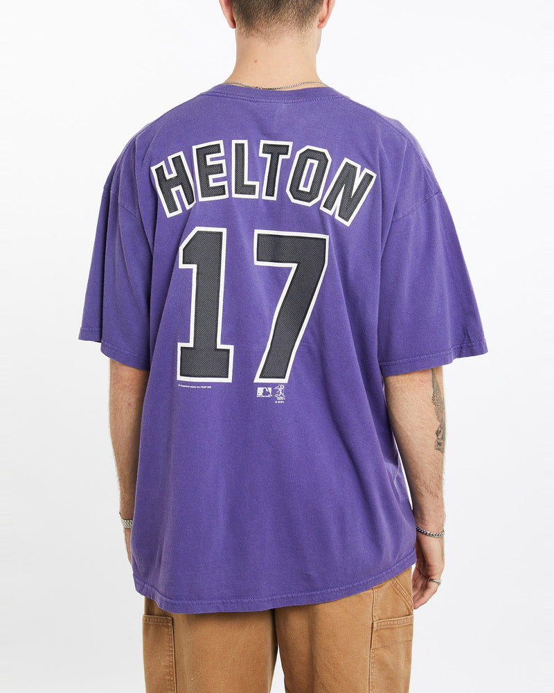 Vintage, MLB, Colorado, Rockies, Tee, The Real Deal, size extra large, colour Purple, newtown, sydney, australia, thrift store, opshop, preloved, secondhand, sustainable, retro, antique, 70s, 80s, 90s, 2000s, 00s, fashion, clothing, streetwear, trendy, garment, style, boutique, store, shop, archive, sale, cheap, best, top, T-Shirts