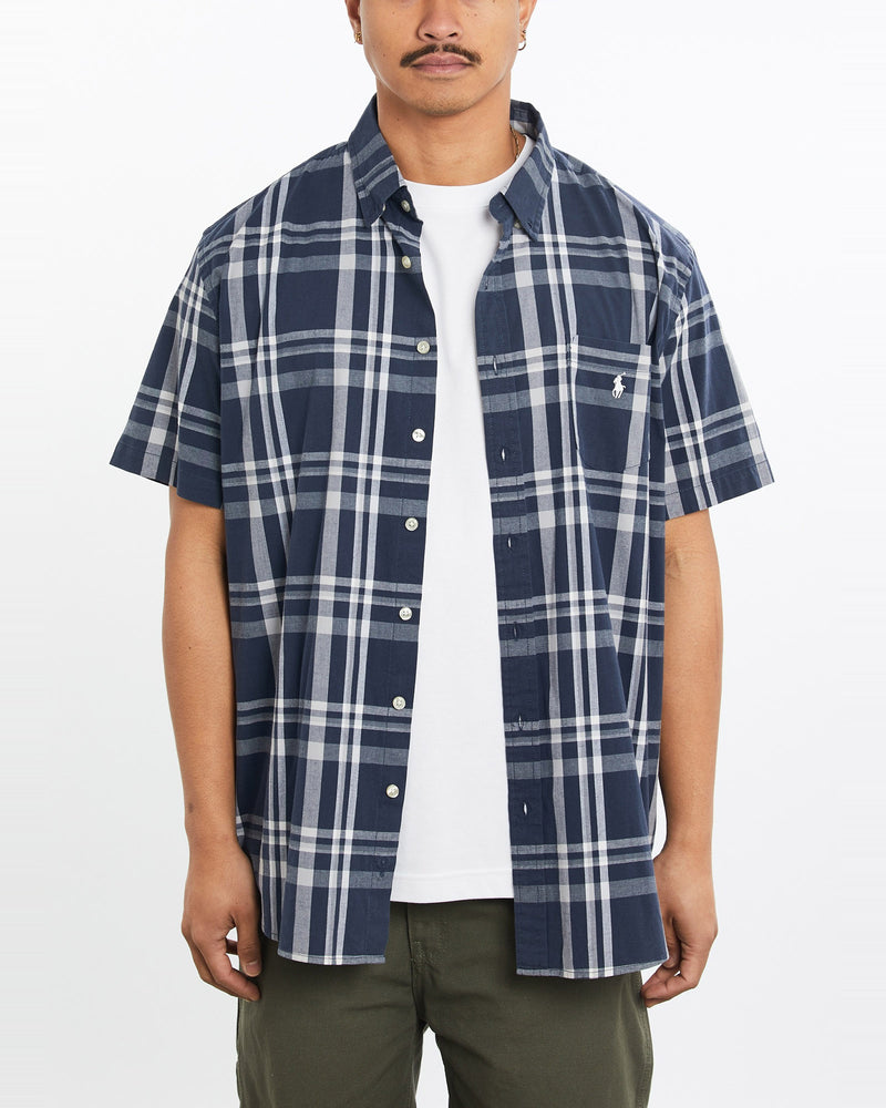 Vintage, 90s, Polo, Ralph, Lauren, Short, Sleeve, Button, Up, Shirt, The Real Deal, size large, colour Navy, newtown, sydney, australia, thrift store, opshop, preloved, secondhand, sustainable, retro, antique, 70s, 80s, 90s, 2000s, 00s, fashion, clothing, streetwear, trendy, garment, style, boutique, store, shop, archive, sale, cheap, best, top, Shirts