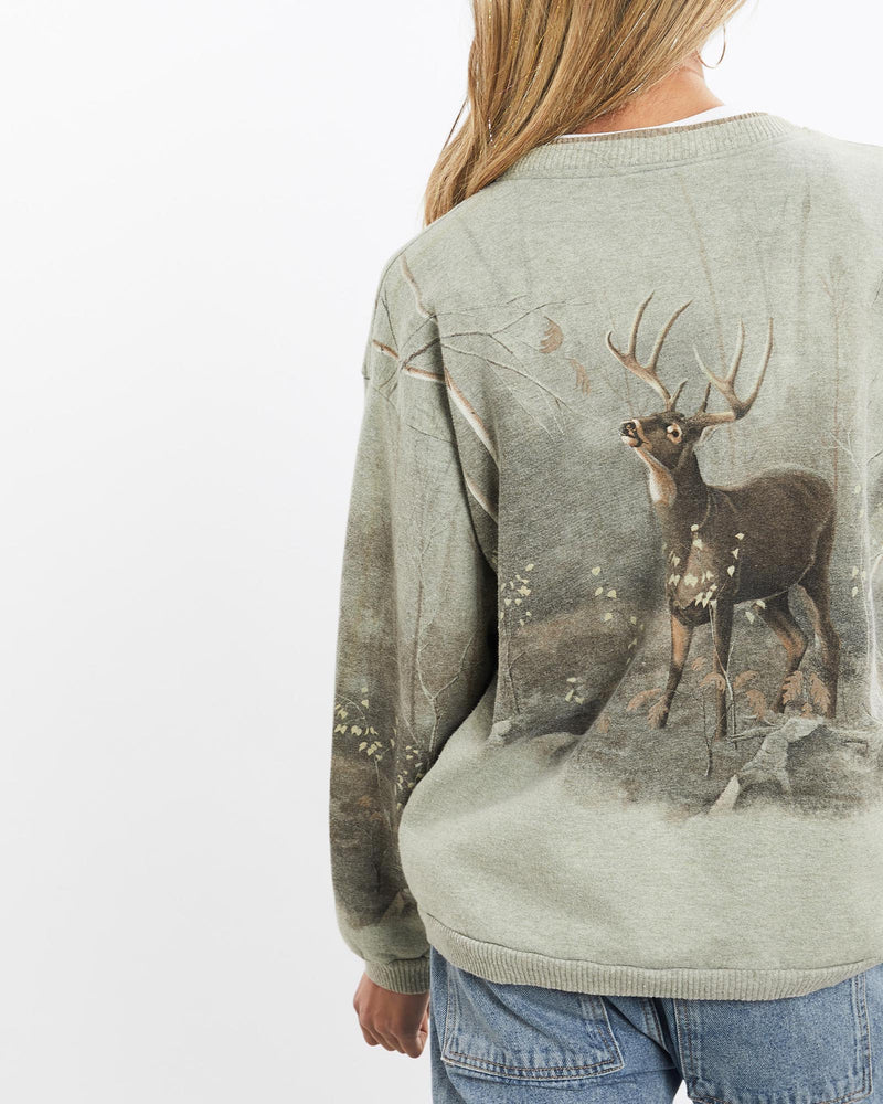 Vintage, 90s, Dear, Wildlife, Button, Up, Sweatshirt, The Real Deal, size extra small, colour Green, newtown, sydney, australia, thrift store, opshop, preloved, secondhand, sustainable, retro, antique, 70s, 80s, 90s, 2000s, 00s, fashion, clothing, streetwear, trendy, garment, style, boutique, store, shop, archive, sale, cheap, best, top, Sweats and hoodies