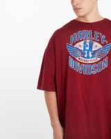 Vintage, Harley, Davidson, Tee, The Real Deal, size XXXL, colour Burgundy, newtown, sydney, australia, thrift store, opshop, preloved, secondhand, sustainable, retro, antique, 70s, 80s, 90s, 2000s, 00s, fashion, clothing, streetwear, trendy, garment, style, boutique, store, shop, archive, sale, cheap, best, top, T-Shirts
