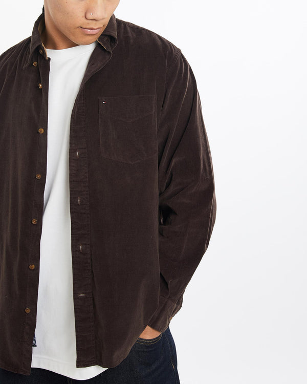 Vintage, Tommy, Hilfiger, Corduroy, Button, Up, Shirt, The Real Deal, size medium, colour Brown, newtown, sydney, australia, thrift store, opshop, preloved, secondhand, sustainable, retro, antique, 70s, 80s, 90s, 2000s, 00s, fashion, clothing, streetwear, trendy, garment, style, boutique, store, shop, archive, sale, cheap, best, top, Shirts
