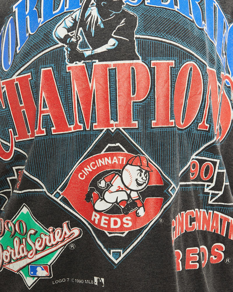 Vintage, 1990, MLB, Cincinnati, Reds, World, Series, Tee, The Real Deal, size medium, colour Grey, newtown, sydney, australia, thrift store, opshop, preloved, secondhand, sustainable, retro, antique, 70s, 80s, 90s, 2000s, 00s, fashion, clothing, streetwear, trendy, garment, style, boutique, store, shop, archive, sale, cheap, best, top, T-Shirts