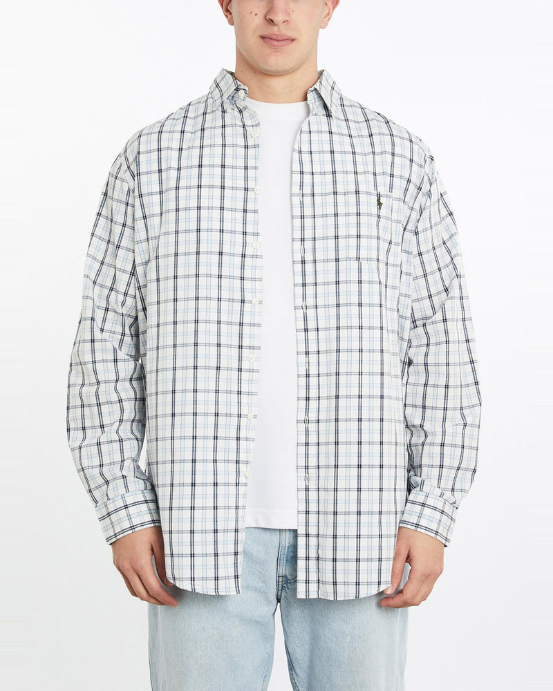 Vintage, 90s, Polo, Ralph, Lauren, Button, Up, Shirt, The Real Deal, size double extra large, colour Blue, newtown, sydney, australia, thrift store, opshop, preloved, secondhand, sustainable, retro, antique, 70s, 80s, 90s, 2000s, 00s, fashion, clothing, streetwear, trendy, garment, style, boutique, store, shop, archive, sale, cheap, best, top, Shirts