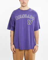 Vintage, MLB, Colorado, Rockies, Tee, The Real Deal, size extra large, colour Purple, newtown, sydney, australia, thrift store, opshop, preloved, secondhand, sustainable, retro, antique, 70s, 80s, 90s, 2000s, 00s, fashion, clothing, streetwear, trendy, garment, style, boutique, store, shop, archive, sale, cheap, best, top, T-Shirts
