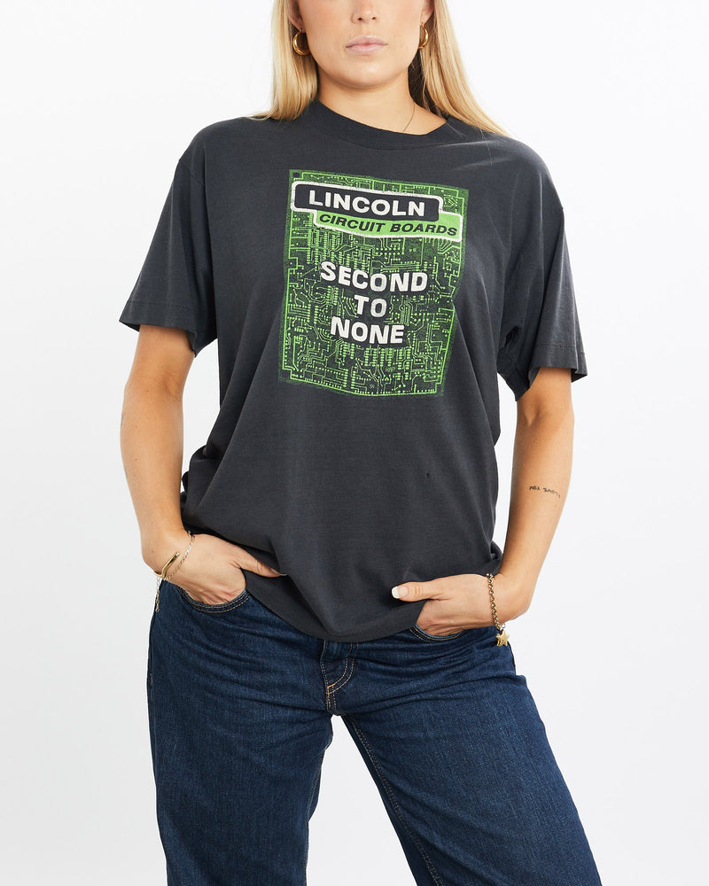 Vintage, 80s, Lincoln, Circuit, Boards, Tech, Tee, The Real Deal, size small, colour Black, newtown, sydney, australia, thrift store, opshop, preloved, secondhand, sustainable, retro, antique, 70s, 80s, 90s, 2000s, 00s, fashion, clothing, streetwear, trendy, garment, style, boutique, store, shop, archive, sale, cheap, best, top, T-Shirts