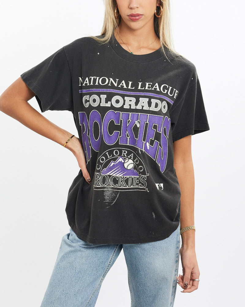 Vintage, 90s, MLB, Colorado, Rockies, Tee, The Real Deal, size extra small, colour Black, newtown, sydney, australia, thrift store, opshop, preloved, secondhand, sustainable, retro, antique, 70s, 80s, 90s, 2000s, 00s, fashion, clothing, streetwear, trendy, garment, style, boutique, store, shop, archive, sale, cheap, best, top, T-Shirts