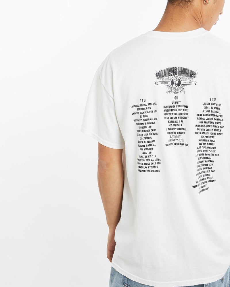 Vintage, Harley, Davidson, x, Williams, Harley, Baseball, Tee, The Real Deal, size large, colour White, newtown, sydney, australia, thrift store, opshop, preloved, secondhand, sustainable, retro, antique, 70s, 80s, 90s, 2000s, 00s, fashion, clothing, streetwear, trendy, garment, style, boutique, store, shop, archive, sale, cheap, best, top, T-Shirts